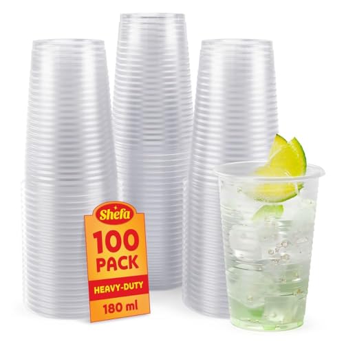 Shefa Clear Plastic Cups - 100-1000- 3000 ForParty for Beer, Water, & Juice, for Dessert & Cold Drinks - Slush & Milkshake and Cocktail Cups - 180ml, 100 Plastic Glasses