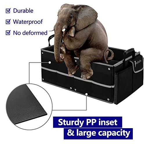Jorindes Trunk Organizer With Reflective Stripe For Car,Cargo Organizer For Suv With Non Slip Bottom Strips,3 Large Compartments Foldable Waterproof Portable Car Storage Box,2 Tie-Down Straps #TOP5