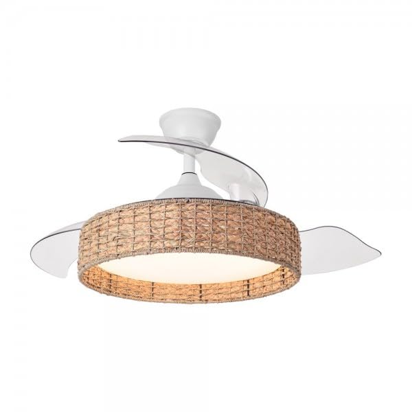 Bilake Lámpara Ventilador de Techo con Luz 59W 6980Lm Retráctil con Diseño Mediterráneo de Ratán