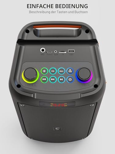 Karaoke-Maschine, Tragbarer Bluetooth-Lautsprecher mit 2 drahtlosen Mikrofonen für Erwachsene, PA-System mit Disco-Lichtern für große Party, Outdoor, unterstützt USB/TF/Rec/AUX
