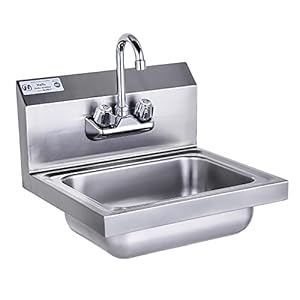 HALLY Stainless Steel Sink for Washing with Faucet, NSF Commercial Wall Mount Hand Basin for Restaurant, Kitchen and Home, 17 x 15 Inches