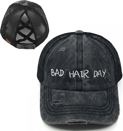Image of Funky Junque Womens Baseball Cap Dad Hat Ponytail Messy Bun Trucker Ponycap
