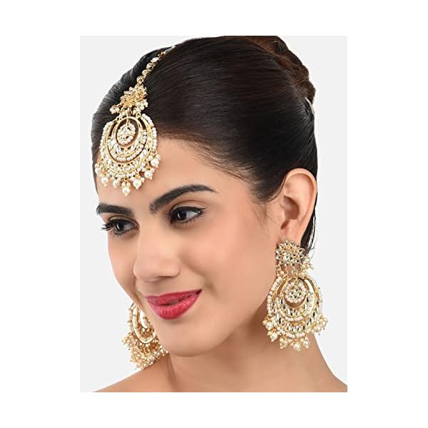 Zaveri Pearls Gold Tone Kundan & Pearls Traditional Earring & Maangtikka Set For Women-ZPFK8541 - Image 8