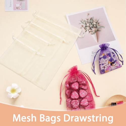 Image of Crweety 50PCS Organza Bags 3x4 Ivory Small Gift Bags Mesh Drawstring | Party Favor Goodie Bag Bulk, Jewelry Sachet Candy Treat Soap Makeup Pouches, Wrap for Wedding Baby Shower Birthday Halloween