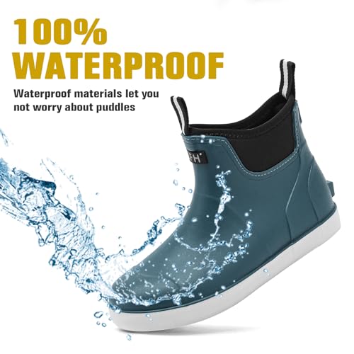 Image of Men's Deck Boots, Waterproof Non-Slip Ankle Rain Boots for Fishing | Waterproof rubber ankle boots with non-slip traction for fishing, gardening, farming, boating and wet outdoor work.