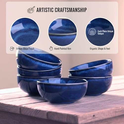 Image of Freakway Ceramic Bowls Set of 6, Reative Glaze Blue, Round, 180ml Capacity, Microwave and Dishwasher Safe-Midnight Blue-