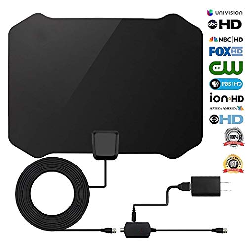TV Antenna Indoor Digital Amplified HDTV Antennas Receivers 70-100 Miles Range with Detachable Amplifier Signal Booster for Free Local Channels 4K HD 1080P VHF UHF All TV's - 16.5ft Coaxial Cable/Powe