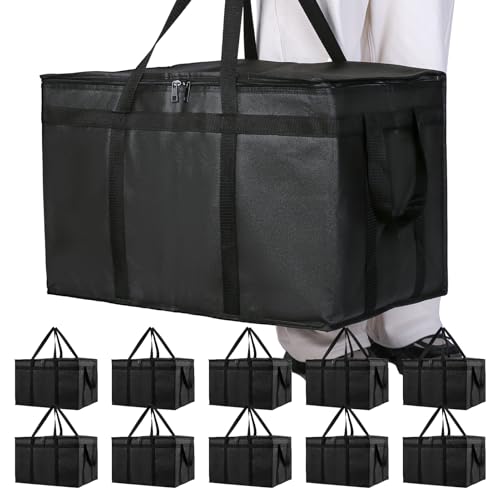 Bodaon 10 Pack Insulated Food Delivery Bags, XXXL Catering Cooler Bag Black