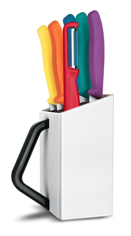 Victorinox Swiss Classic Bloc à couteaux, Profi Utility Block, 6 pièces, Incl. 5 couteaux à légumes et économe, rangement des couteaux, Blanc
