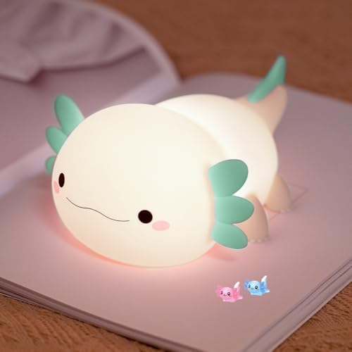 Cute Axolotl Night Light for Kids Bedroom, Animal Silicone Nurser...