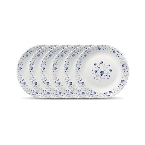 Image of La Opala Diva Classique Collection Opal Glass Crockery | Full Plate Set of 6 | Blue Mystique Design | for Dining & Gifting | Microwave Safe | 100% Vegetarian | Extra Strong | Super Light & White