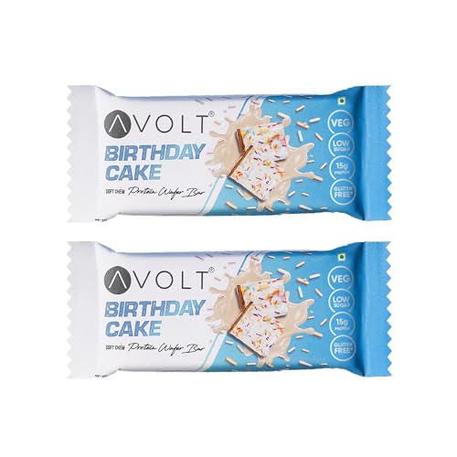 Image of Avolt Birthday Cake Protein Bars with 15g Protein | Pack of 2 x 50g each | High Energy Wafer Bars, No Added Sugar | 100% Veg | Guilt-Free Bar for Fitness & Immunity Booster