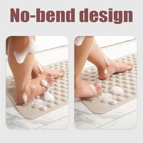 Image of Homecloud Anti Skid Mat for Bathroom Floor Shower mats for Bathroom Anti Slip with Foot Scrubber Bath mat Anti Slip with Suction Cups & Drain Holes (69x35 Cm) (Beige)