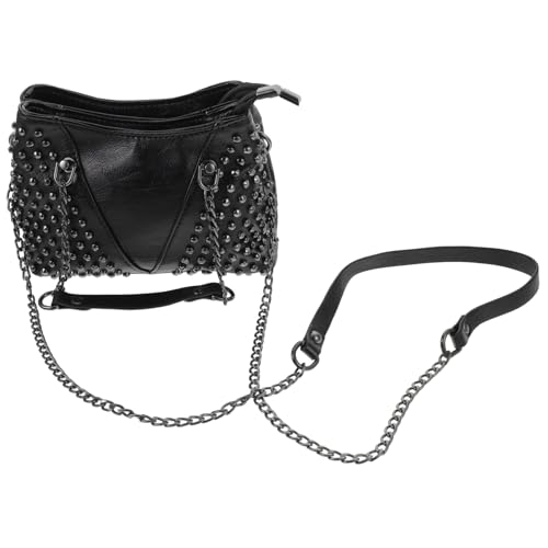 Sac bandoulière en tissu PU noir à rivets pour journées et soirées