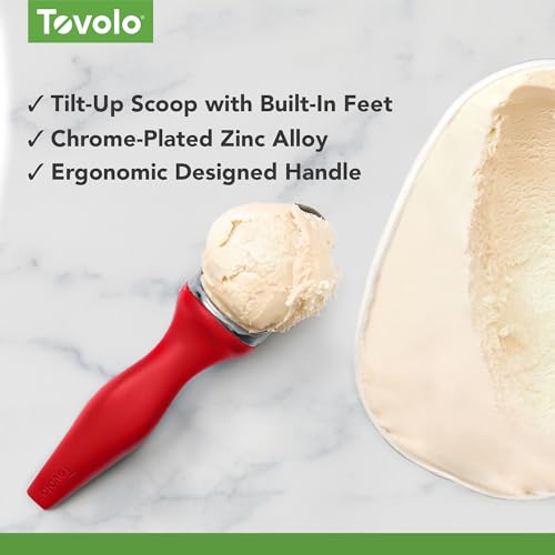 Image of Tovolo Ice Cream Scoop Candy Apple Red Dishwasher Safe Heavy Duty Ice Cream Scooper with Elevated Tilt Up Design, Heat Retaining Ice Cream Scoops with Non Slip Handle for Cookie Dough, Gelato, Sorbet