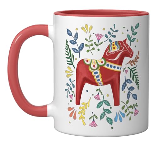 Taza cerámica con diseño Swedish Dala Horse Roja/Blanca miniatura 1