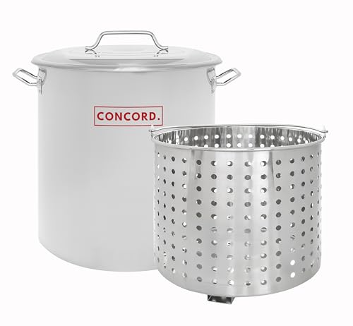 Comparison: Best Large Metal Pots For Boiling 9 CONCORD Stainless Steel Stock Pot w/Steamer Basket. Cookware great for boiling and steaming (60 Quart)