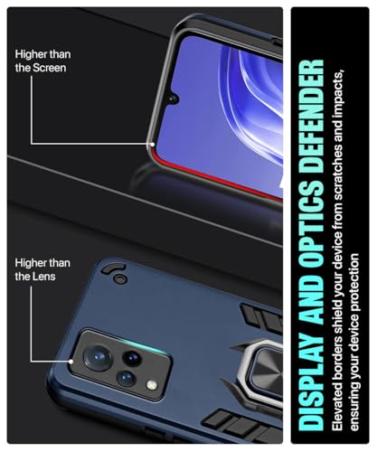 Image of WOW IMAGINE Shock Proof Back Case Mobile Cover for Vivo V21 (Tough Armor | Hybrid PC + TPU | Full Protection with Ring Holder & in-Built Kickstand | Blue)