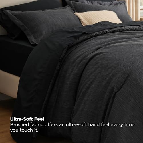 Image of Bedsure King Size Comforter Set Black - Bed in a Bag King Bedding 7 Pieces, Cationic Dyed Bed Set Gift for Family, Black Soft Bedding for All Seasons Comforter with Sheets, Pillowcases & Shams