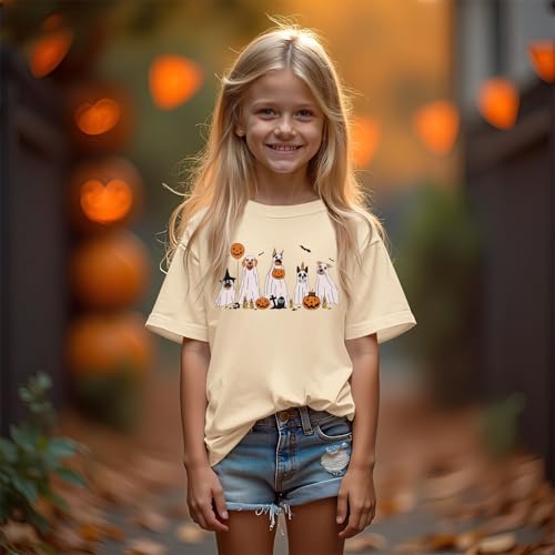SOFEON Kids Halloween Ghost Dog Shirt Boys Girls Doggy Pumpkin T-Shirt Funny Cute Spooky Season Short Sleeve Tees Tops 6-11Y3