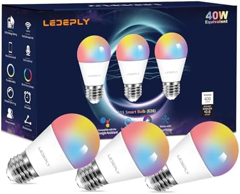 A15 LED Smart Bulb, Compatible with Alexa, Google Home, E26, 5W=40W, Color Changing, Dimmable WiFi Light Bulbs, 2.4GHZ WiFi Only, No Hub Required, 3 Pack