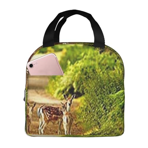 保冷ランチバッグ 大容量 防水 熱漏れ防止 おしゃれで丈夫 通勤、通学、アウトドアに便利 男女兼用 (鹿の森のかわいいアニル赤ちゃん)