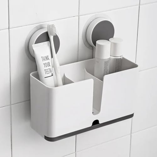 Image of Wall Mounted Toothbrush Holder for Bathroom | Self Adhesive Brush Stand with Toothpaste Holder | Bathroom Organiser Without Drill