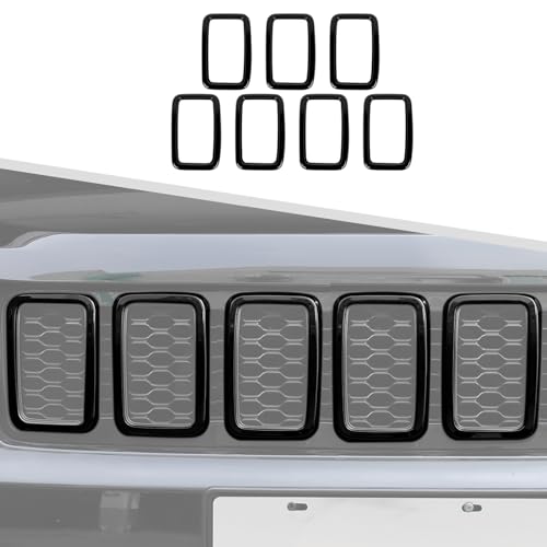 Image of Jimen Compatible with Jeep Grand Cherokee 2017-2020, 7PCS Front Grill Inserts Grille Cover Exterior Trim Accessories (Black)