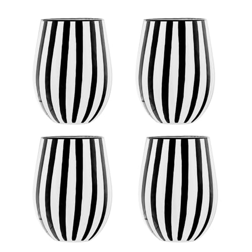 Image of 10 Strawberry Street Black & White Stripe Glassware, Stemless Wine Glass, Set of 4