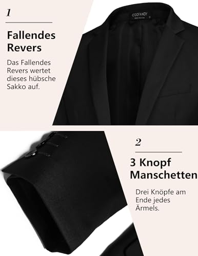 COOFANDY Sakko Herren Sportlich Freizeit Blazer Business Sakko Jackett Anzugjacke 1 Knöpfe Einfarbig Regular Fit Schwarz L
