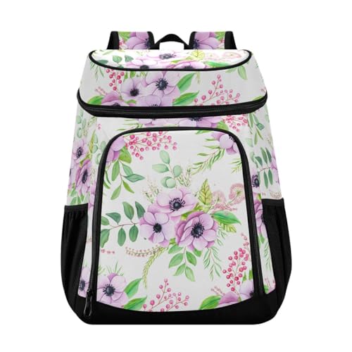 Foliage Floral White Cooler Backpack Leakproof Insulated Lunch Cooler Bag 30 Cans Camping Backpacks for Picnic Beach Road Trip