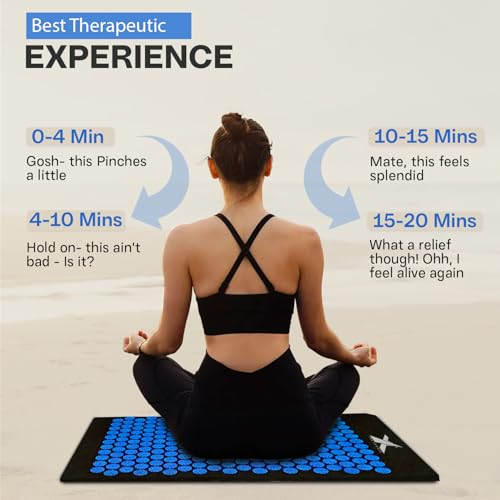 XN8 Yoga Acupressure Mat Pillow Set Acupoint Acupuncture Reflexology Mat for Massage-Pain Relief-Stress Reduction-Therapy-Relaxation with Carrying Bag and Strap(Black/Blue) - Image 4