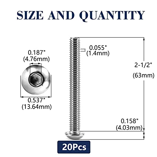 Image of 5 /16-18 x 2-1 /2 inch Button Head Socket Cap Bolts Screws, 20Pcs 304 Stainless Steel 18-8, Allen Hex Drive, Bright Finish by SG TZH(with Hex Spanner)