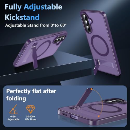 Image of Elzzi MagSafe Compatible Case for Samsung A57 Translucent Matte Bottom Kickstand Shockproof Slim Anti-Fingerprint Magnetic Hybrid Protective Cover (Deep)