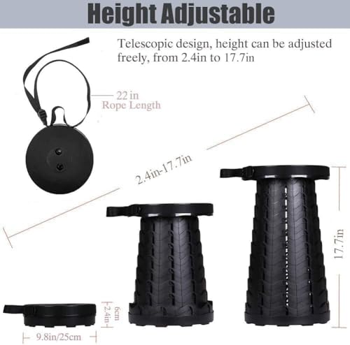 Image of 2-Pack Collapsible Stool, 400lbs Max Weight, Lightweight But Sturdy, Portable Retractable Folding Telescoping Foldable Camping Stool for Adults Outdoor Fishing Hiking BBQ