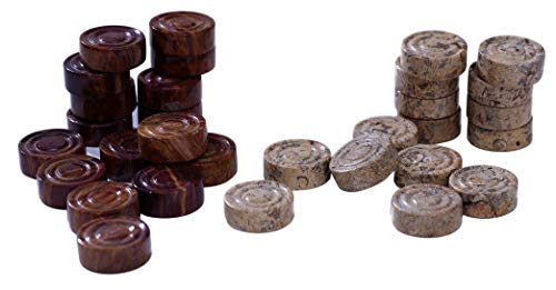 Radicaln Marble Red & Coral Big Board Games Complete Checker Figures - Suitable for 15 Inches Checkers Board - Antique 32 Checker Pieces Set - Completely Marble Handmade Non-Wooden Draughts