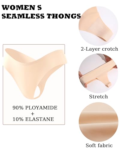 Image of FINETOO Seamless Thongs for Women Sexy No Show Panties Invisible V-waisted Stretch Lingerie Underwear 6 Pack