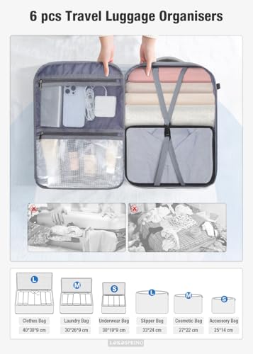 Miniatura 4 de Lekespring Mochila Cabina Avion 40x20x25 20l Unisex Con Compartimento Húmedo - Maletas Con 6 Bolsas Organizadoras - Negocios Viajes Escuela - Gris