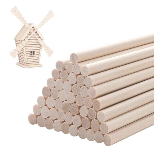 50 Stück Holzstäbe Holzstange, 30cm x 6mm Birkenholz Bastelstäbe, Birkenholz Holzstäbe zum Basteln, Holzstab Rundstäbe Holzstäbchen, Hochwertige Unvollendet Bastelstäbe Runder Stock (Style2)