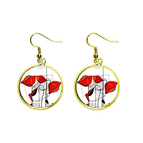 Pendientes colgantes de amapolas con acabado dorado brillante y arte lineal