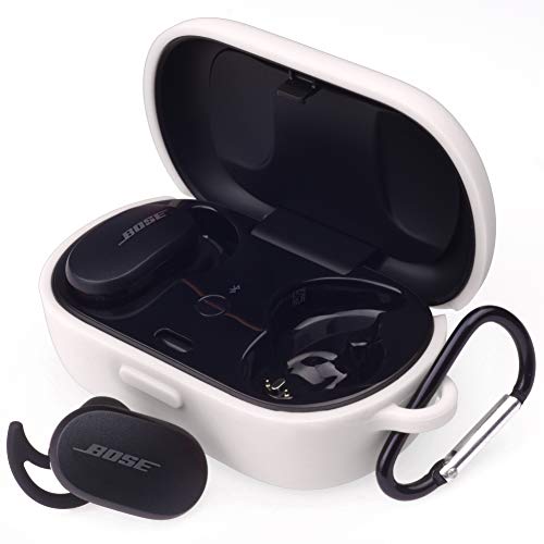 Silicone Case for Bose QuietComfort Earbuds Case (Not Fit for Bose Sport Earbuds) Bose QuietComfort Noise Cancelling Case Cover Anti-Fall Earphone Case with Carabiner (White)