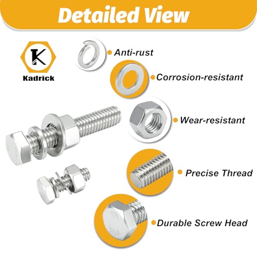 Image of Kadrick 1240PCS Stainless Steel Hex Bolt Assortment Kit - SAE & Metric Set (1 /4 inch-20, 5 /16 inch-18, 3 /8 inch-16, M6, M8, M10) - Bolts, Nuts, Flat & Lock Washers - Dual-Side Heavy-Duty Storage Box