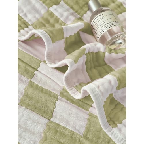 Image of Ultra Soft Cozy Cotton 6-Layer Muslin Baby Blanket 41 inchx41 inch Breathable Lightweight Checkered Swaddle Blanket for Baby Boy Girl Birthday Gifts All Seasons Both Sides Sage Green