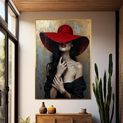Tableau a l'huile sur toile femme glamour et affiche moderne chic pour decoration de maison