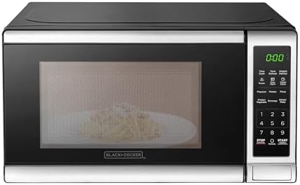 BLACK+DECKER EM720CB7 Digital Microwave Oven with Turntable Push-Button Door, Child Safety Lock, 700W, Stainless Steel, 0.7 Cu.ft