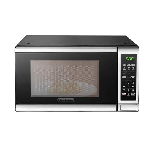 BLACK+DECKER EM720CB7 Digital Microwave Oven with Turntable Push-Button Door, Child Safety Lock, 700W, Stainless Steel, 0.7 Cu.ft