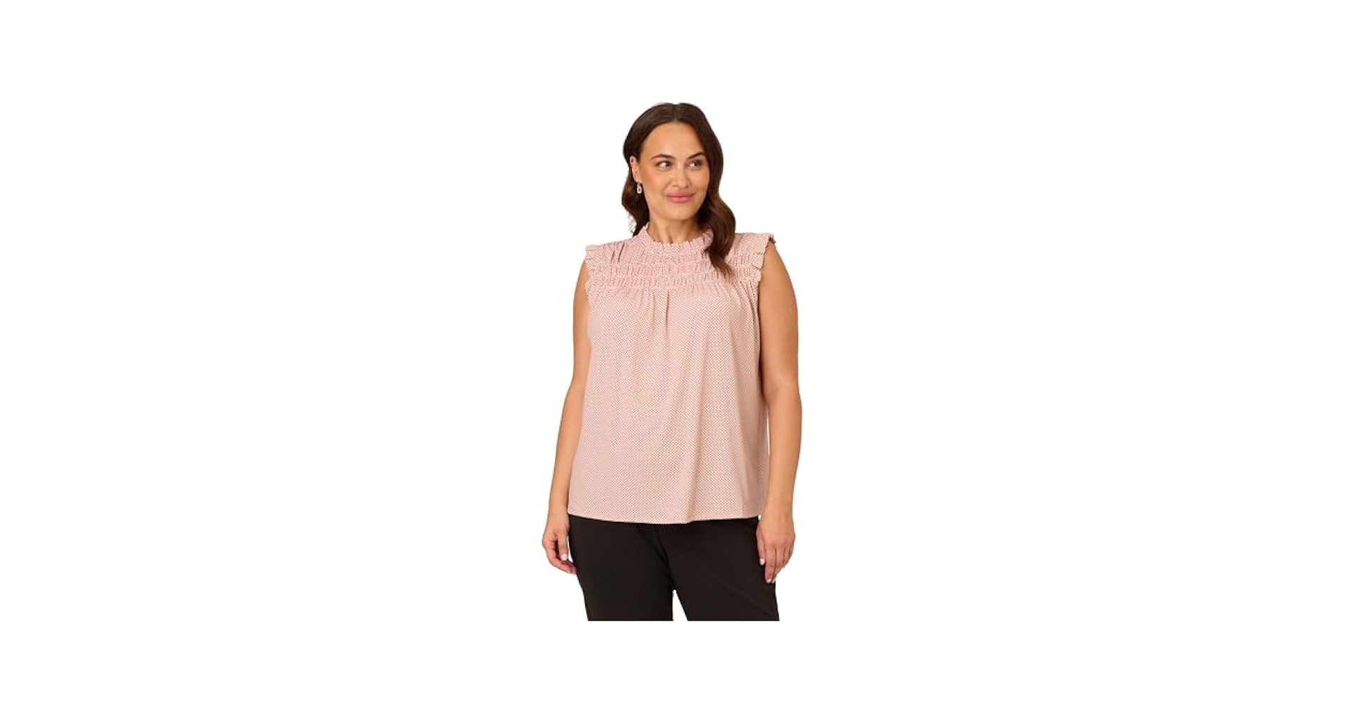 Adrianna Papell Womens Smocked Ruffle Top Blouse, Champagne
