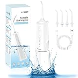 Irrigador Dental Portátil，Irrigador Bucal KUSKER con 5 Nuevos Modos, 4 Puntas de chorro Reemplazables - Irrigador Oral Impermeable Recargable IPX7 Irrigador para el Hogar y Viaje (branco)