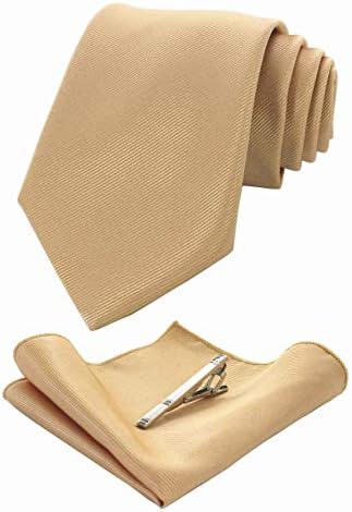 RBOCOTT Solid Color Tie and Pocket Square, Tie Clip Set for Men