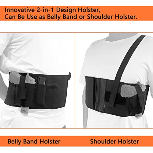 Depring Belly Band Shoulder Gun Holster For Concealed Carry 2-In-1 Design For Men And Women Fits Subcompact Compact Pistols For Glock S&W Shield H&K Kahr Springfield Taurus Kel Tec Walther M #TOP2